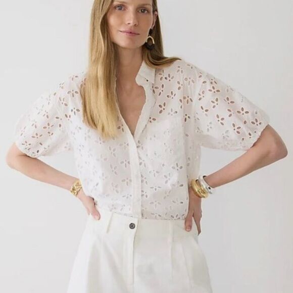 J Crew White Eyelet Button-down Top - Picture 1 of 7